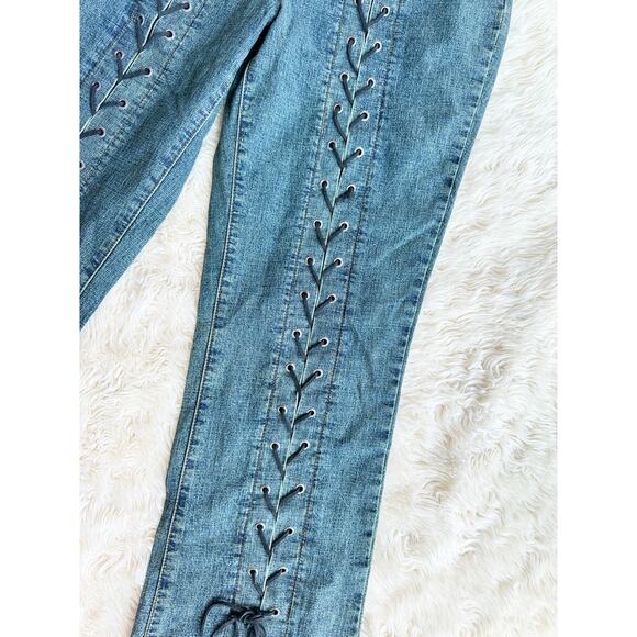 Y2K Low Rise Split Hem Lace Up Jeans size 5 - Picture 3 of 10